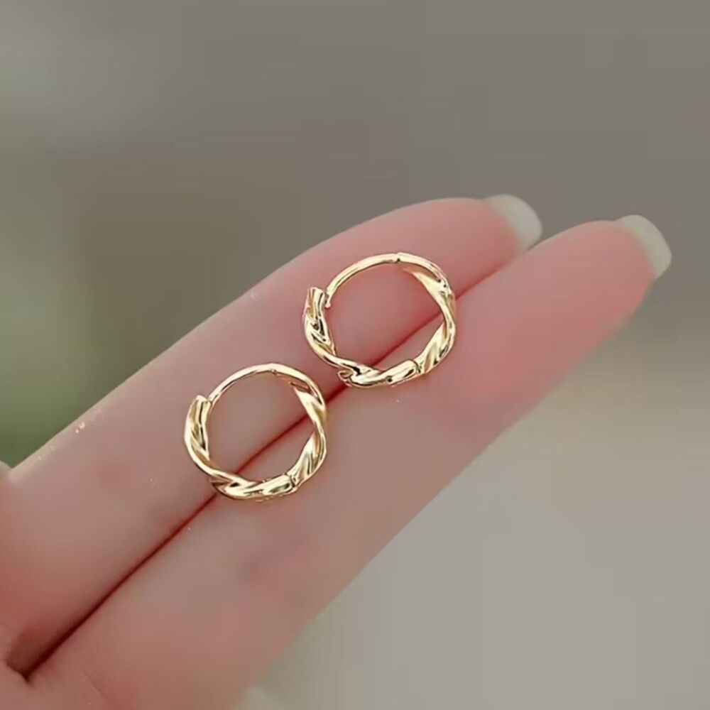 Gold Twisted Small Hoop Earrings Simple Elegant Rope Drop Huggie Style Fashion
